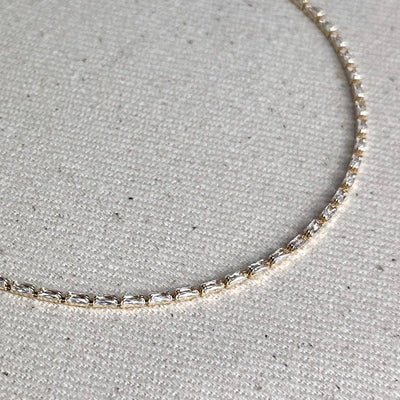 18k Gold Filled 1.5mm Baguette CZ Tennis Necklace