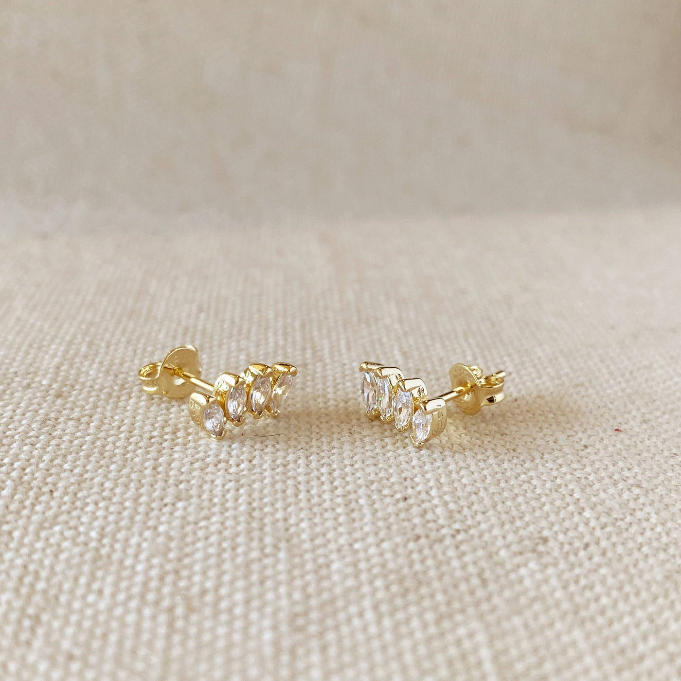 18k Gold Filled Slightly Curved Cubic Zirconia Stud Earrings GoldFi