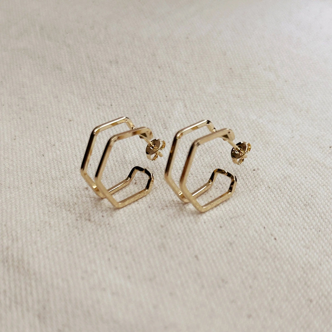 18k Gold Filled Double Wire Geometric C Hoop Earrings GoldFi