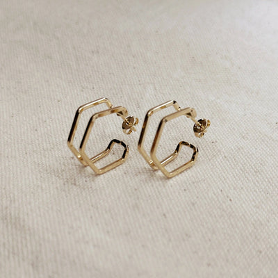 18k Gold Filled Double Wire Geometric C Hoop Earrings GoldFi