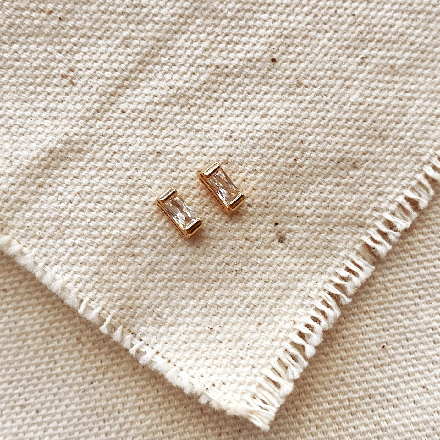 Cubic Zirconia Baguette Stud Earrings In Gold Filled GoldFi