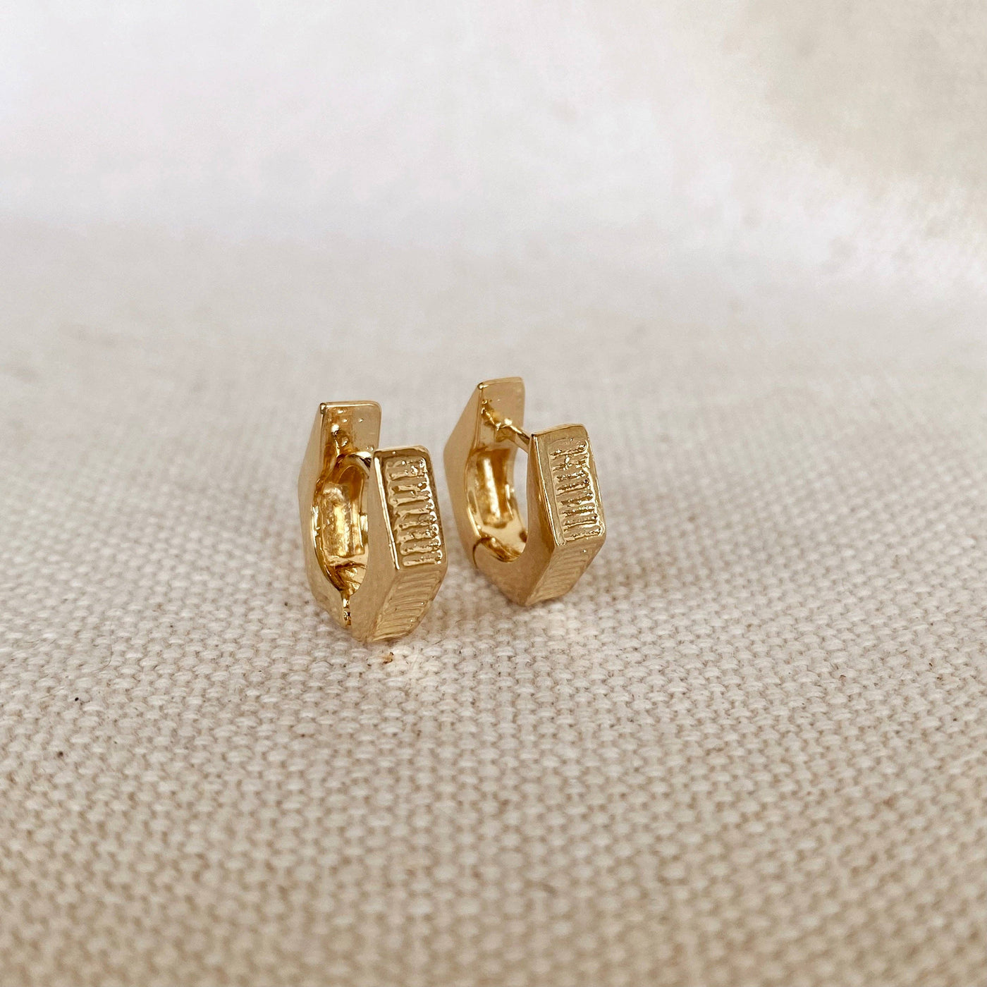 18k Gold Filled Textured Shaped Clicker Hoop Earrings