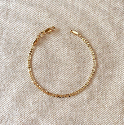 18k Gold Filled 2.5mm Flat Figaro Chain Bracelet GoldFi