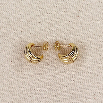 Rounded Ridged C-Hoop Earrings GoldFi