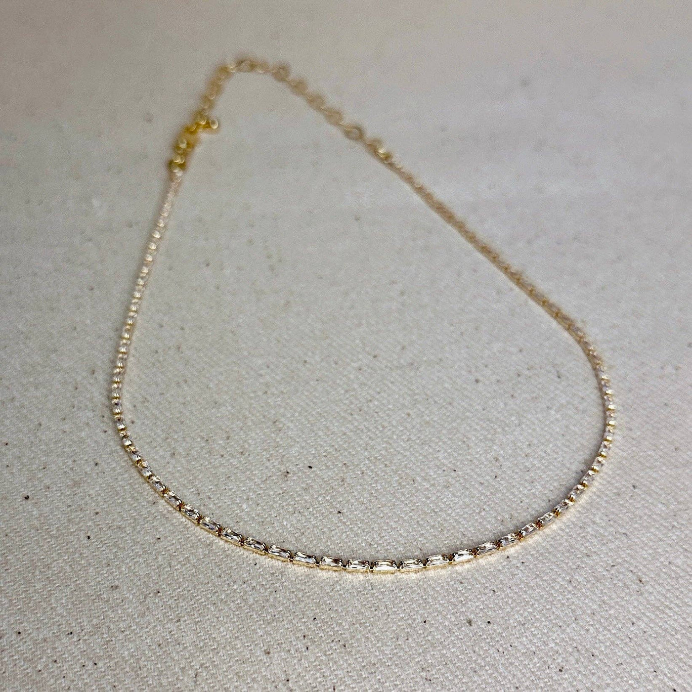 18k Gold Filled 1.5mm Baguette CZ Tennis Necklace