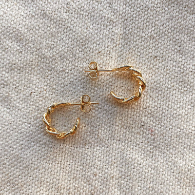 18k Gold Filled Petite Cuban Link Chain C-Hoop Earrings GoldFi