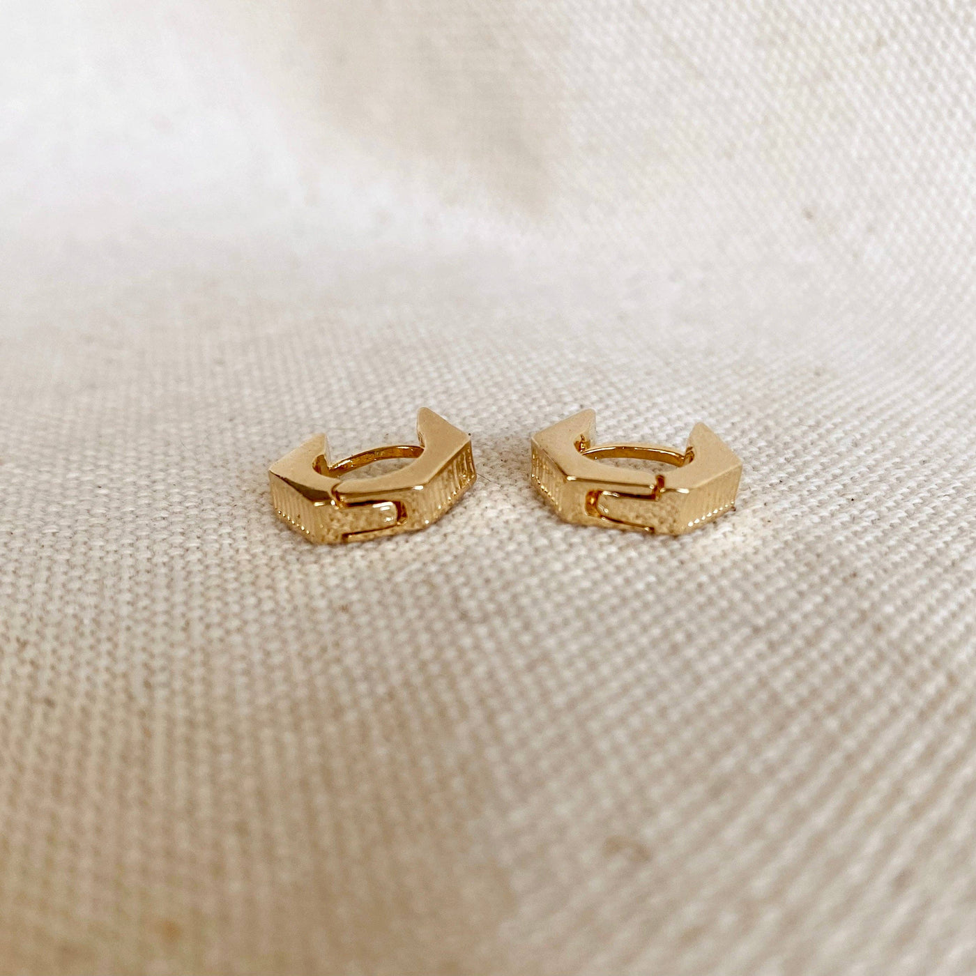 18k Gold Filled Textured Shaped Clicker Hoop Earrings