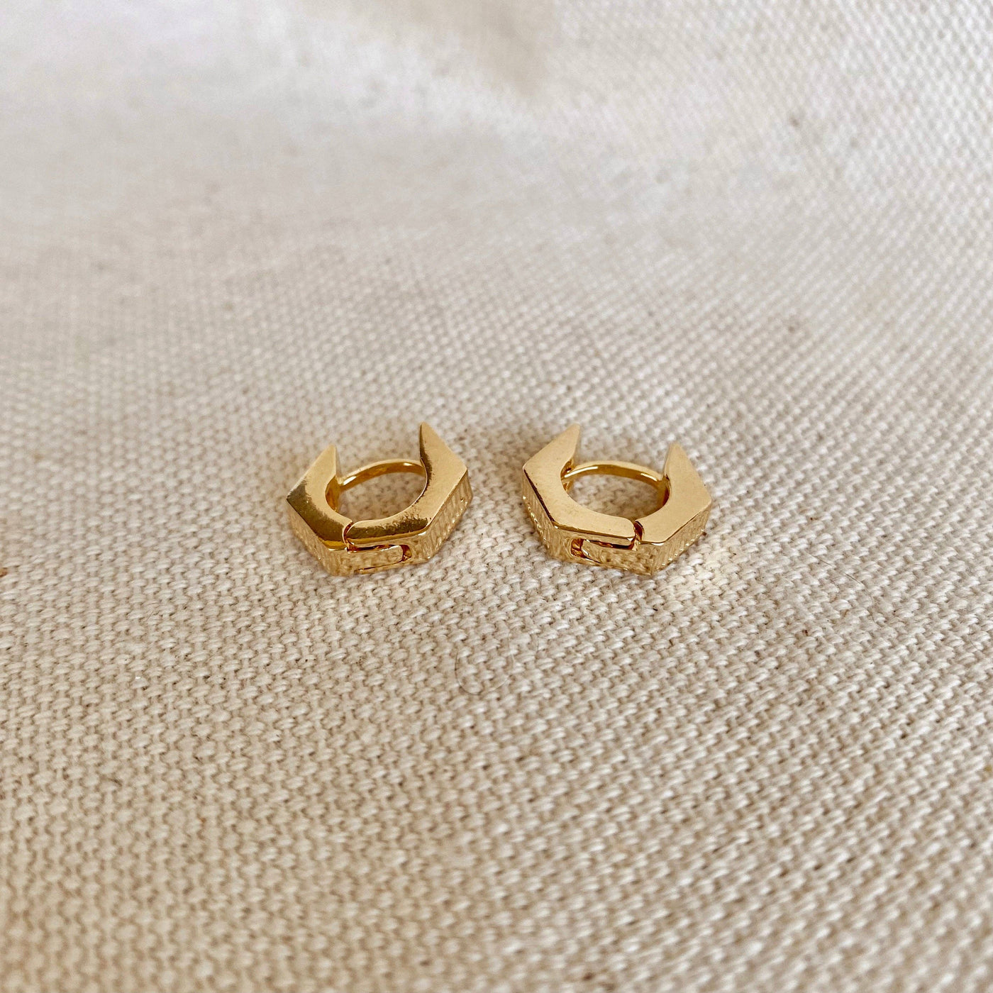 18k Gold Filled Textured Shaped Clicker Hoop Earrings