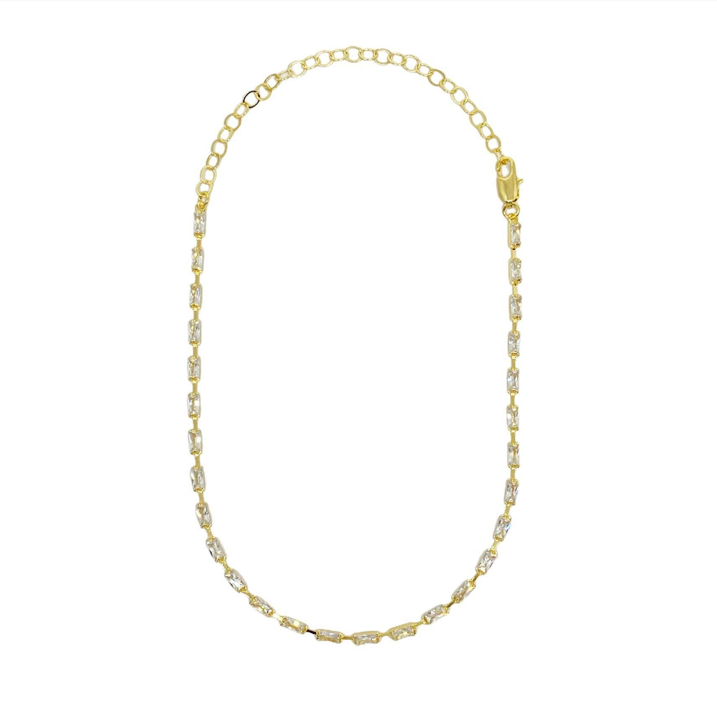 18k Gold Filled Sideways Clear Cubic Zircon Baguette Choker