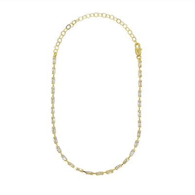 18k Gold Filled Sideways Clear Cubic Zircon Baguette Choker