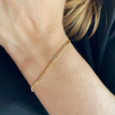 18k Gold Filled 2.5mm Flat Figaro Chain Bracelet GoldFi