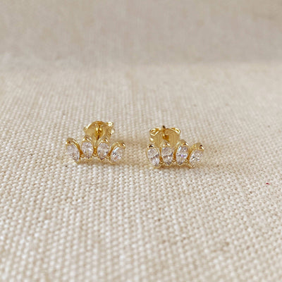 18k Gold Filled Slightly Curved Cubic Zirconia Stud Earrings GoldFi