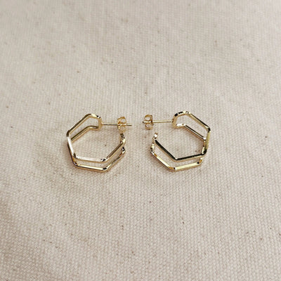 18k Gold Filled Double Wire Geometric C Hoop Earrings GoldFi