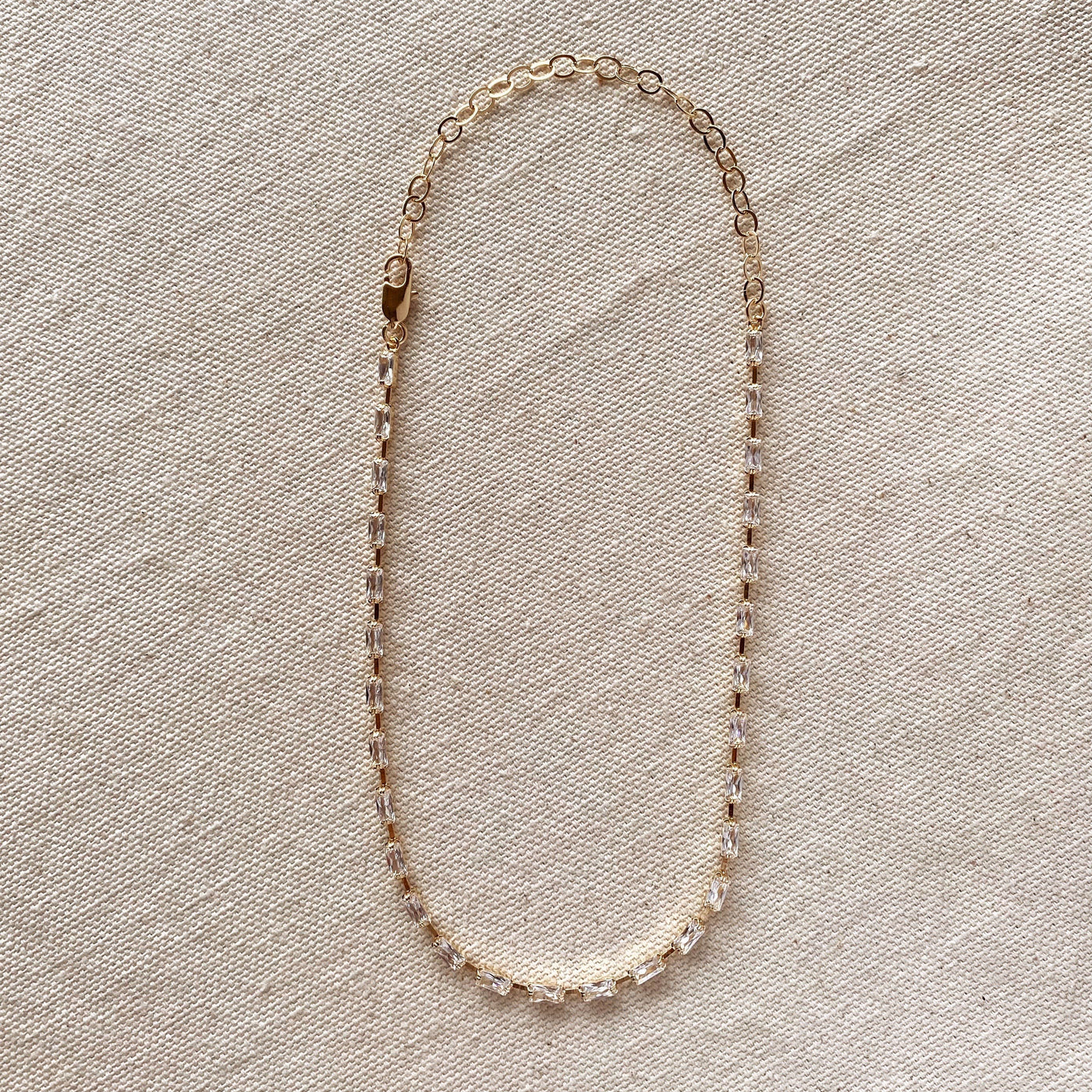 18k Gold Filled Sideways Clear Cubic Zircon Baguette Choker