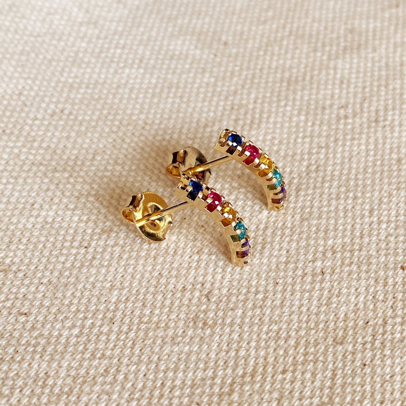 18k Gold Filled Curved Bar Multicolor Crystal Stud Earrings