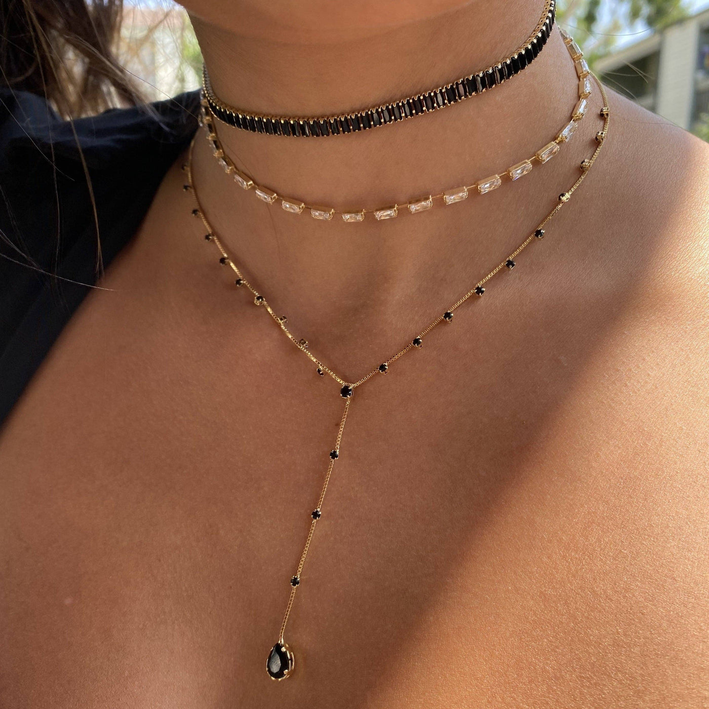 18k Gold Filled Sideways Clear Cubic Zircon Baguette Choker GoldFi